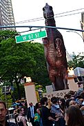 A full-scale model of the Trojan Horse on display at the New York City premiere of The Odyssey on July 14, 2026