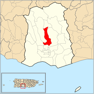 Location of barrio Portugues within the municipality of Ponce shown in red