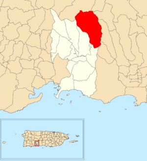 Location of Rucio within the municipality of Peñuelas shown in red