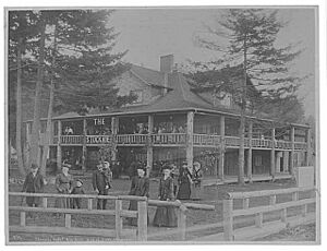 Stockade Hotel exterior at Alki Point on the day the pioneer's monument was dedicated, West Seattle neighborhood, Seattle (PEISER 83)