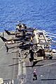 US Army helicopters on forward flight deck of USS Eisenhower (CVN-69) off Haiti in 1994