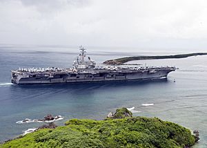 US Navy 110821-N-AZ907-015 The aircraft carrier USS Ronald Reagan (CVN 76) enters Apra Harbor for a scheduled port visit
