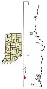 Location of Blanford in Vermillion County, Indiana.
