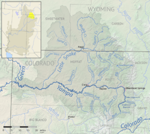 Map of the Yampa drainage basin, showing the Little Snake north of the Yampa.