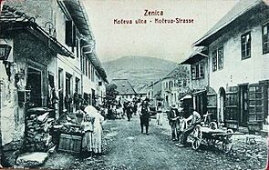 Зеница - 1909 - чаршија улице Кочева, чаршија које више нема од краја 1968. године, разгледница