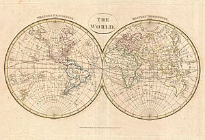 1799 Cruttwell Map of the World in Hemispheres - Geographicus - WorldHemisphere-cruttwell-1799