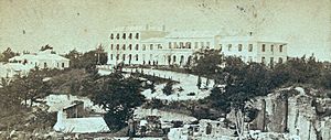 1875 Hamilton Hotel from Burnaby & Reid Streets, Town of Hamilton, Pembroke, Bermuda by Kilburn Brothers