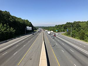 2019-07-16 10 13 45 View south along Interstate 95 (John F. Kennedy Memorial Highway) from the overpass for Maryland State Route 24 (Vietnam Veterans Memorial Highway) on the edge of Edgewood and Bel Air South in Harford County, Maryland