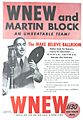 Advertisement for WNEW and Martin Block Make Believe Ballroom program (1947)