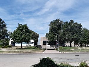 Blank Performing Arts Center on the campus of Simpson College in late morning sunlight