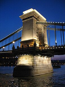 Budapest chain bridge pillar by night