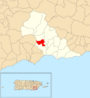 Location of Cacao Alto within the municipality of Patillas shown in red