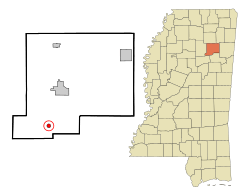 Location of Woodland, Mississippi