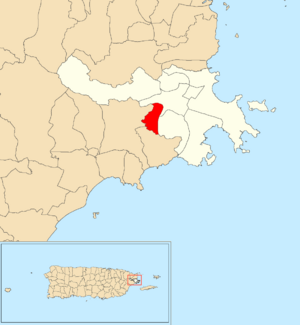 Location of Daguao within the municipality of Ceiba shown in red