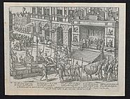 De hertog van Anjou legt de eed af aan de stad Antwerpen voor het Stadhuis op 22 februari 1582