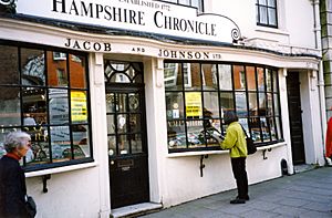 Front window of Hampshire Chronicle newspaper, England, 1999