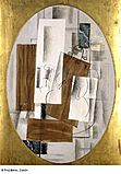 Georges Braque, 1914, Violin and Glass, oil, charcoal and pasted paper on canvas, oval, 116 x 81 cm, Kunstmuseum Basel