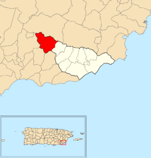 Location of Matuyas Alto within the municipality of Maunabo shown in red