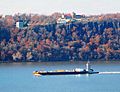 Palisades and barge on the Hudson crop