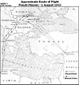 Polesti Mission Route of Flight 1 August 1943