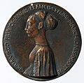 Portrait medal of Cecilia Gonzaga (obverse); Innocence and a Unicorn in a Moonlit Landscape (reverse) MET DP-1241-015 (cropped)