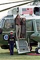 President Ronald Reagan and Nancy Reagan waving from the helicopter on White House lawn