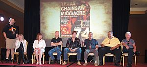 Shawn Patrick, Marilyn Burns, Teri McMinn, William Vail, John Dugan, Ed Neal, Ed Guinn, Allen Danziger, photographed by Ryota Nakanishi (The Texas Chainsaw Massacre)