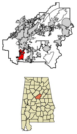 Location of Montevallo in Shelby County, Alabama.