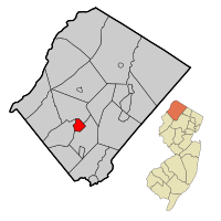 Map of Newton in Sussex County. Inset: Location of Sussex County highlighted in the State of New Jersey.