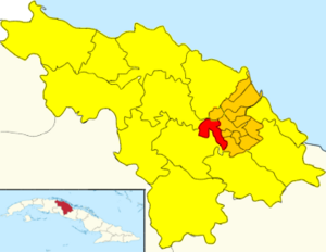 Map of Carmita (Red) in Camajuaní (Orange) in Villa Clara (Yellow)