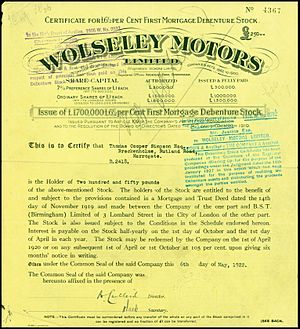 Wolseley Motors 1922