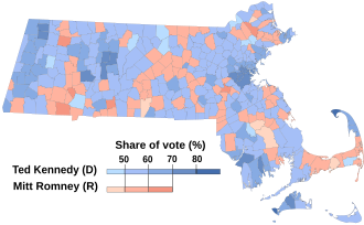 1994 United States Senate election in Massachusetts results map by municipality