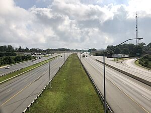 2019-07-05 08 58 55 View north along Interstate 95 and Interstate 495 (Capital Beltway) from the overpass for Maryland State Route 210 (Indian Head Highway) in Forest Heights, Prince George's County, Maryland