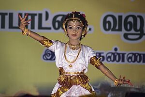 A girl performing a Bharatanatyam dance at a Pongal Festival in Namakkal, Tamil Nadu, India