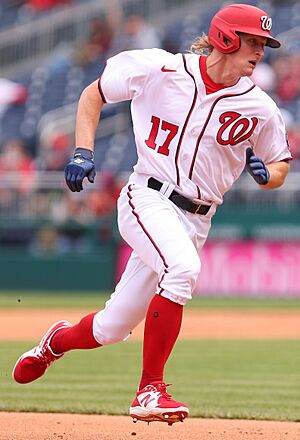 Andrew Stevenson scores on an RBI single by Yan Gomes from Nationals vs. Diamondbacks at Nationals Park, April 17th, 2021 (All-Pro Reels Photography) (51136648853) (cropped)
