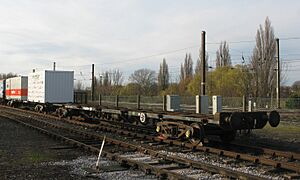 BR FGA Freightliner flats 60152-601403 outside the National Railway Museum