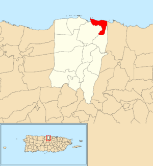 Location of Cibuco within the municipality of Vega Baja shown in red