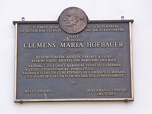 Clemens Maria Hofbauer plaque in Znojmo