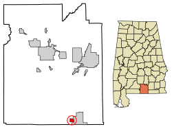 Location of Lockhart in Covington County, Alabama.