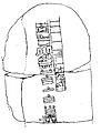 illustration of a fractured inscribed stone with pre-Columbian glyphs and icons