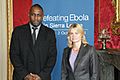 Idris Elba and Secretary of State Justine Greening arrive at the 'Defeating Ebola' conference