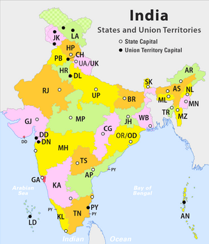 These are the states and territories of India, including 29 states and 7 union territories.