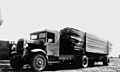 Leyland prime mover hauling a semitrailer loaded with sawn timber, Elgin Vale, circa 1934