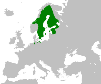 The Swedish Empire at its height in 1658.  Overseas possessions are not shown.