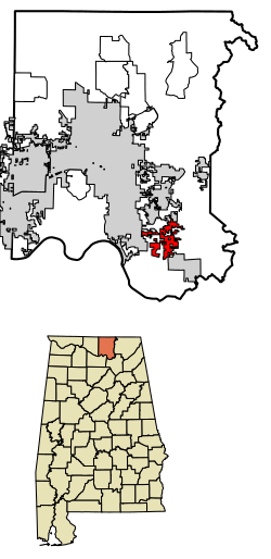 Location of Owens Cross Roads in Madison County, Alabama.