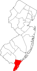 Map of New Jersey highlighting Cape May County