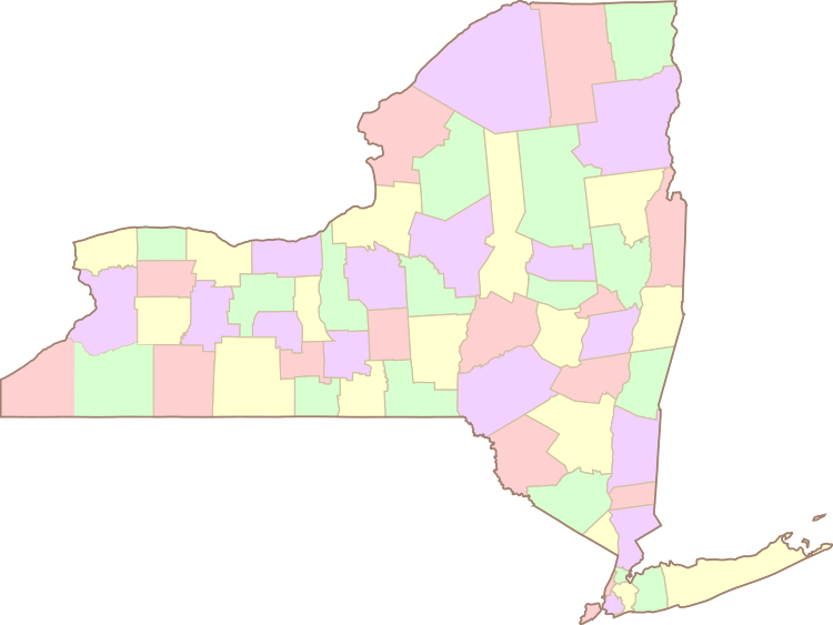 Map of New York showing county borders
