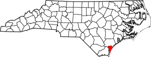 Map of North Carolina highlighting New Hanover County