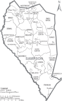 Map of Sampson County North Carolina With Municipal and Township Labels