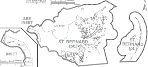 Map of St. Bernard Parish Louisiana With Municipal Labels